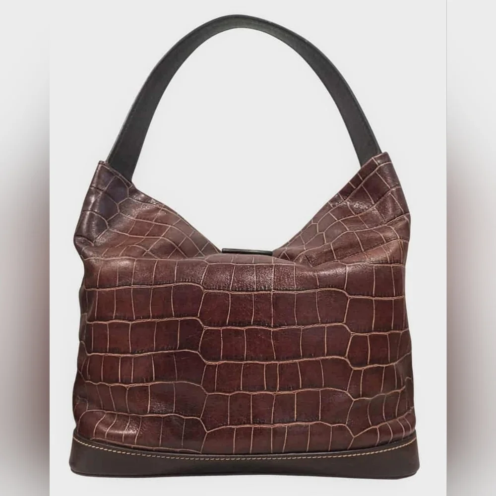 Dooney & Bourke Croco Embossed  Lock Sac Hobo Bag W/ Pouch & Keychain - Picture 4 of 16